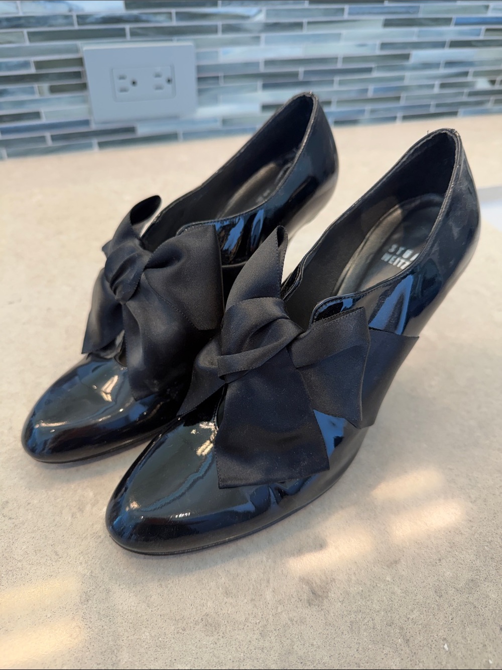 Stuart Weitzman Black Patent Bow-Accent Pumps